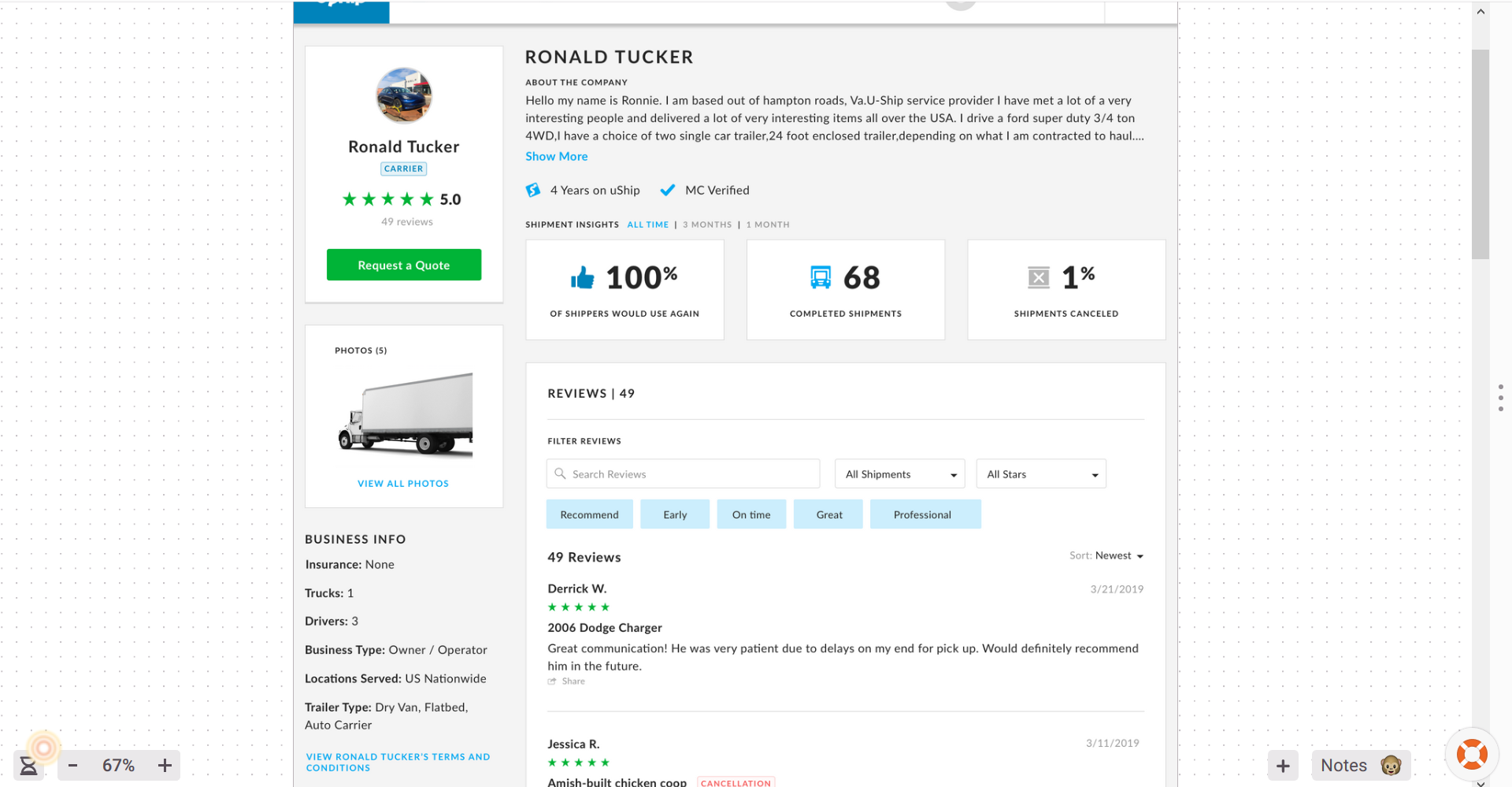 Carrier Profile Page Improvements Help Customers Book Faster