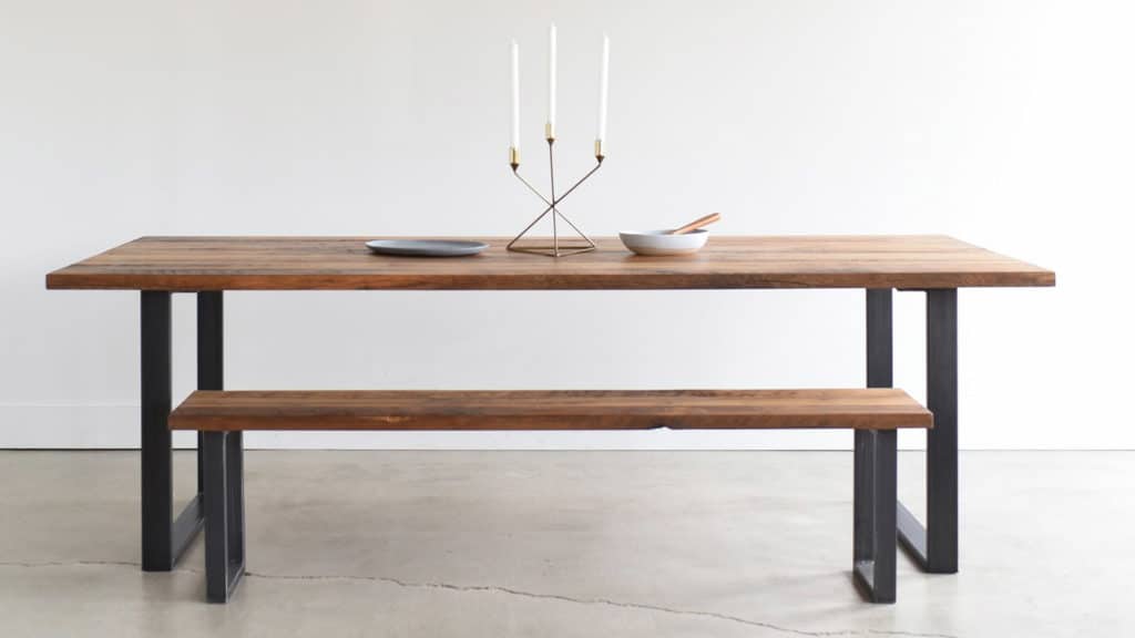 wood table top with iron legs industrial modern dining table