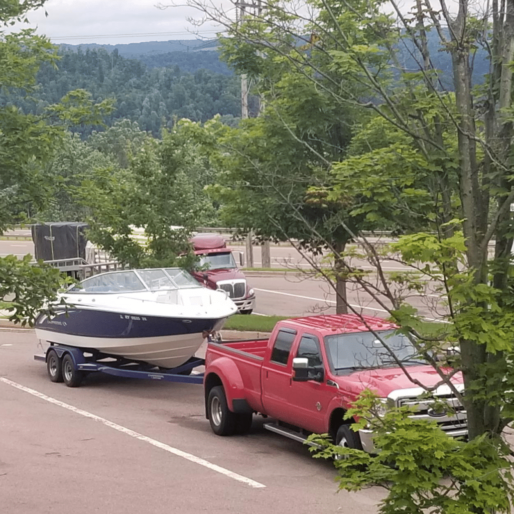 dually pickup hauling boat