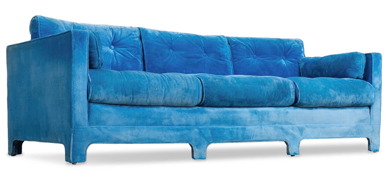vintage bright blue velvet couch from Chairish