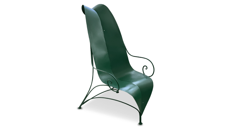 metal outdoor chair that looks like a leaf from Chairish