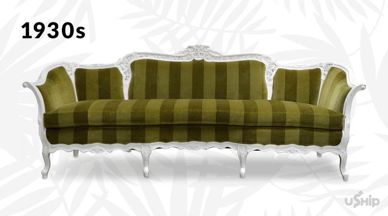 1930s furniture design green striped velvet couch