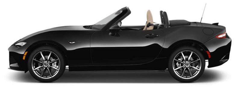Mazda Miata MX-5 black convertible side view, car buying trends