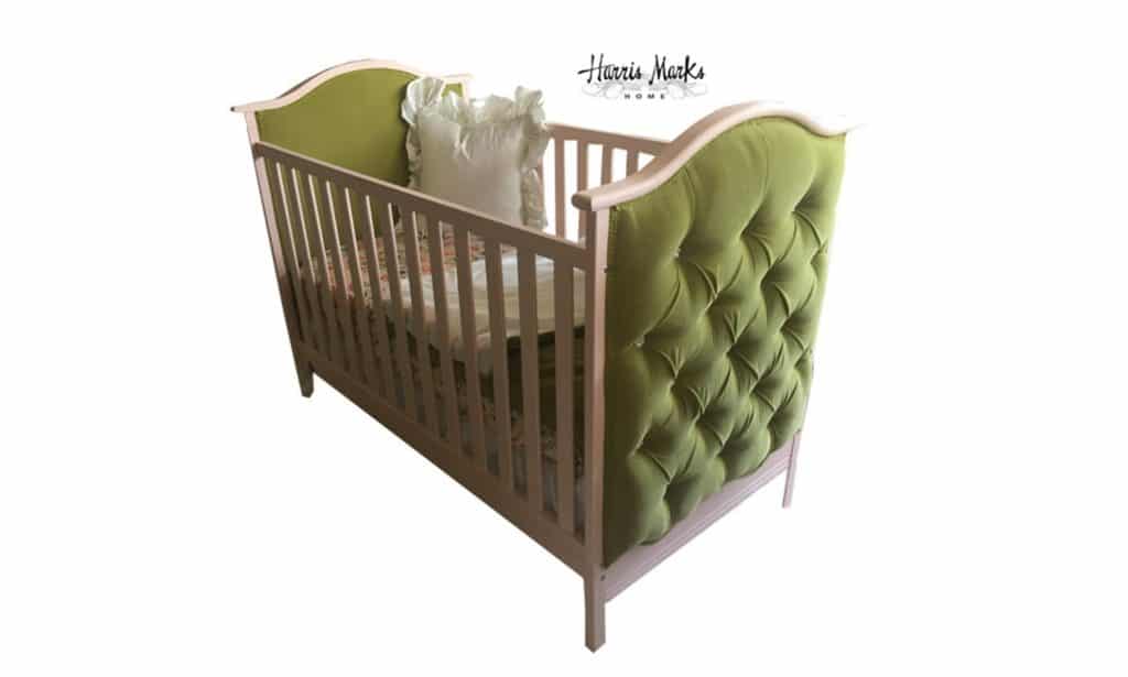 custom green tufted baby crib