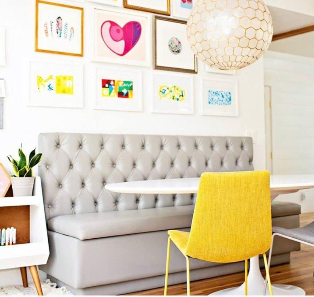 grey tufted kitchen bench