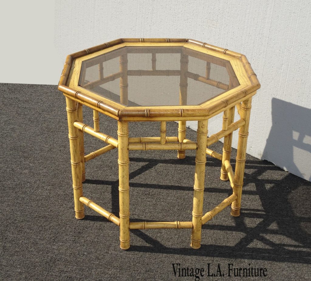 vintage rattan and glass end table
