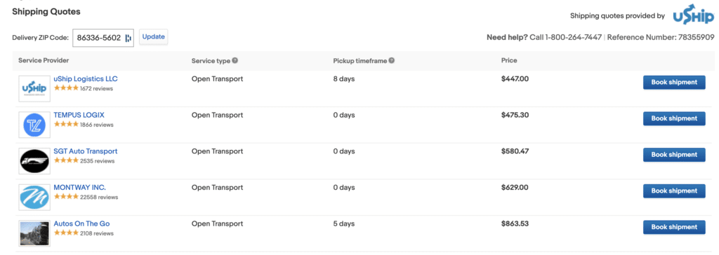 uShip rates on eBay