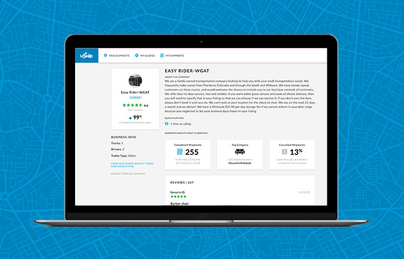 uShip transporter profile