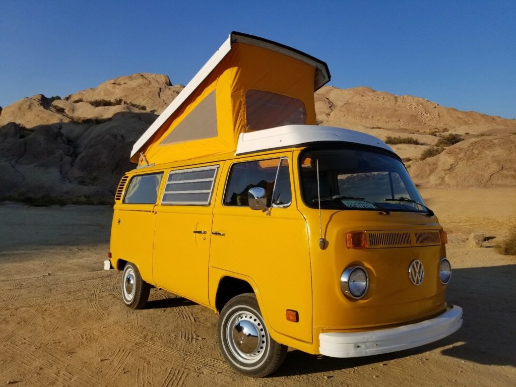 1976 Yellow Volkswagen Bus Van in Desert