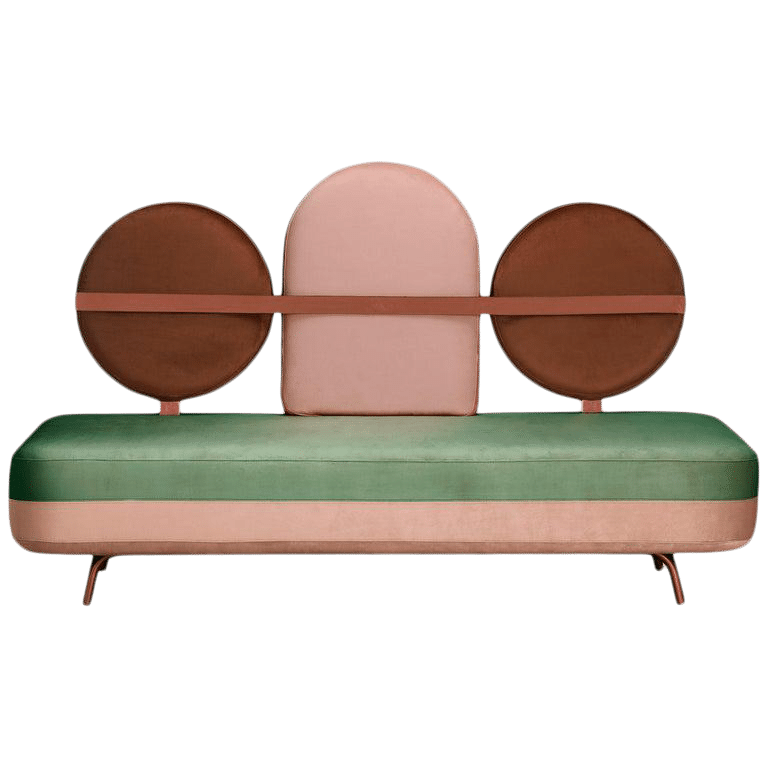 pink and green sofa from chairish