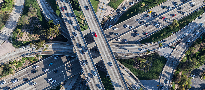 aerial view of highway - cheap car shipping options