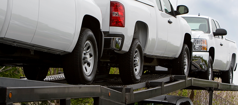 white trucks on open trailer