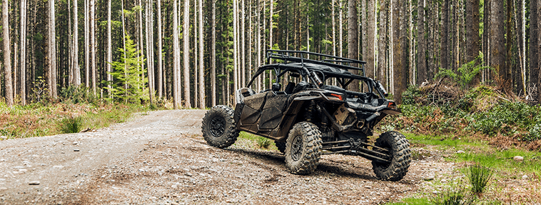 side-by-side on wooded trail