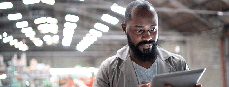 Business shipper checking bill of lading