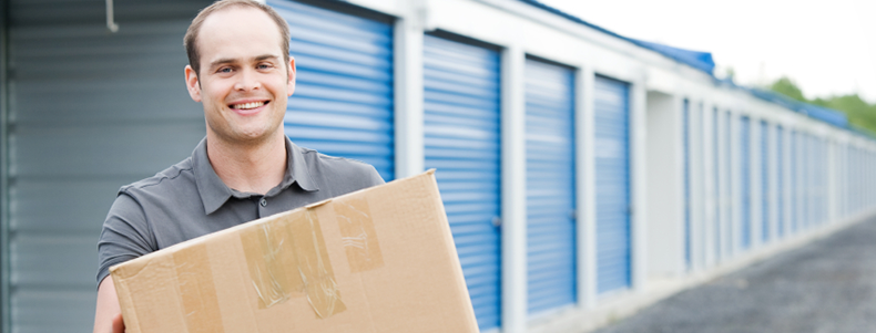 happy man with moving box