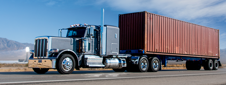 shipping container on truck trailer