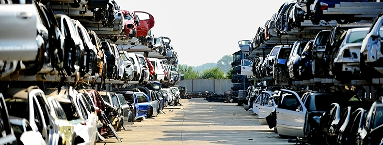salvaged vehicles in junk yard