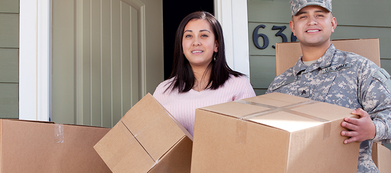 military family moving boxes