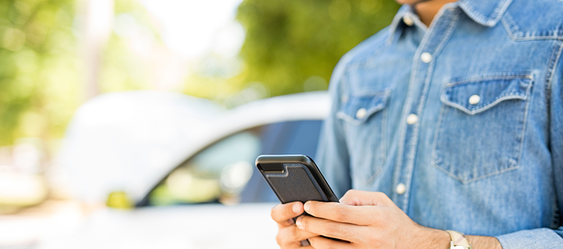 Person looking at car transport companies on mobile device