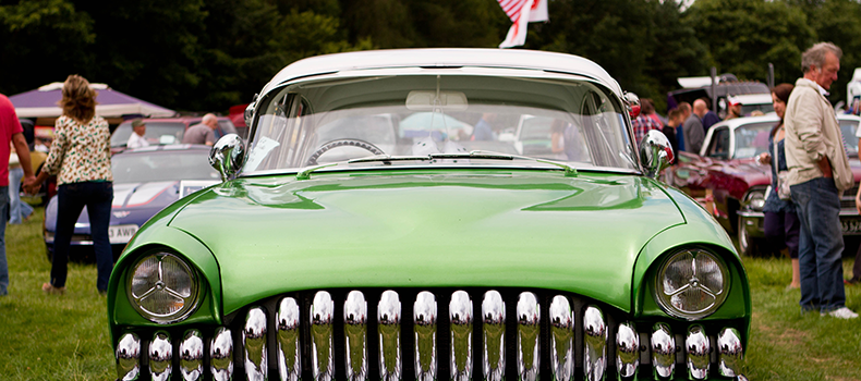 classic green car circa 1940s or 1950s